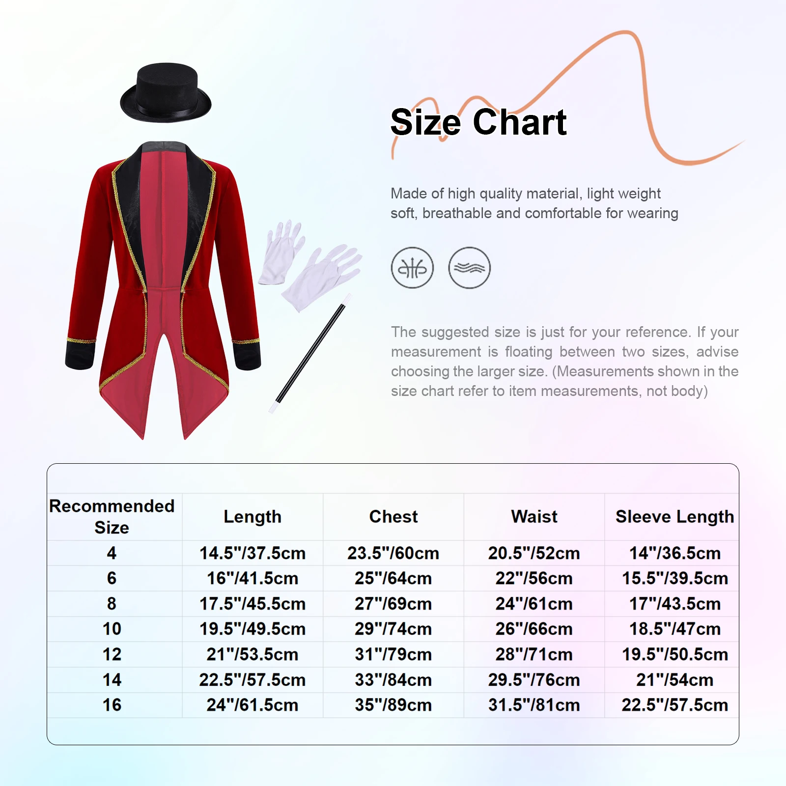 Girls Boys Circus Ringmaster Magician Lion Tamer Cosplay Costume Set Long Sleeve Lapel Tailcoat with Hat Magic Wand Gloves - Image 6
