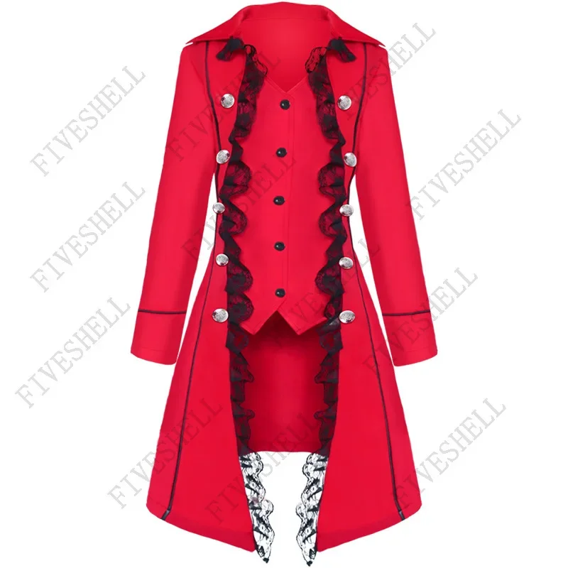 Halloween Cosplay Costumes Medieval Victorian Women Outwear Steampunk Gothic Tailcoat Button Retro Lace Long Pirate Jackets Coat - Image 3