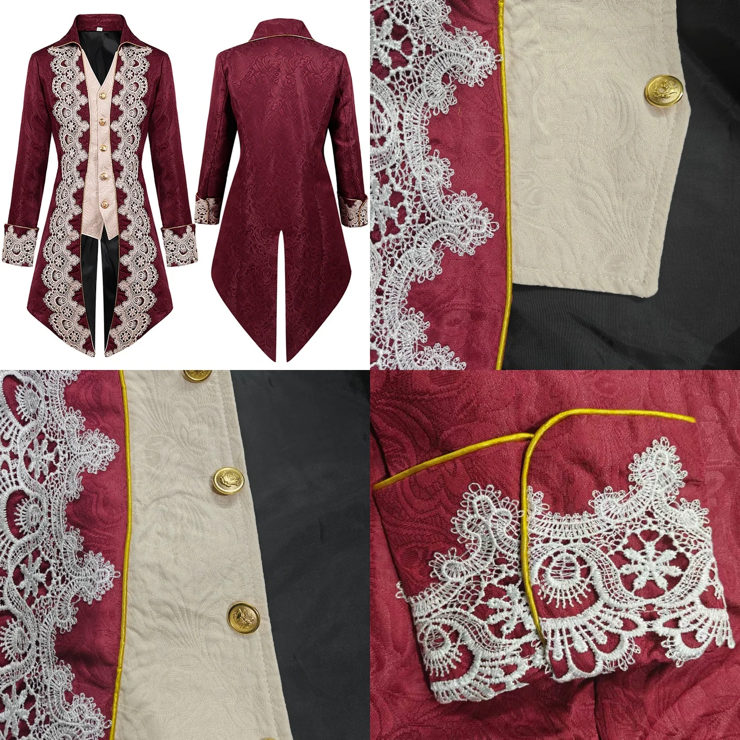 Alternative view of Medieval Christmas vintage costume, Victorian uniform, Halloween costume, tailcoat Renaissance Jacquard Coat