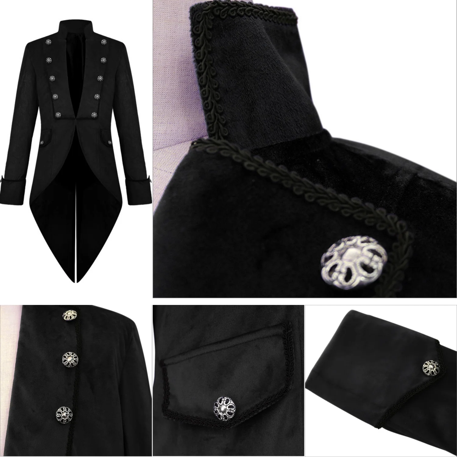 Men's Steampunk Vintage Tailcoat Jacket Gothic Victorian Frock Coat Uniform Halloween Costume - Image 4