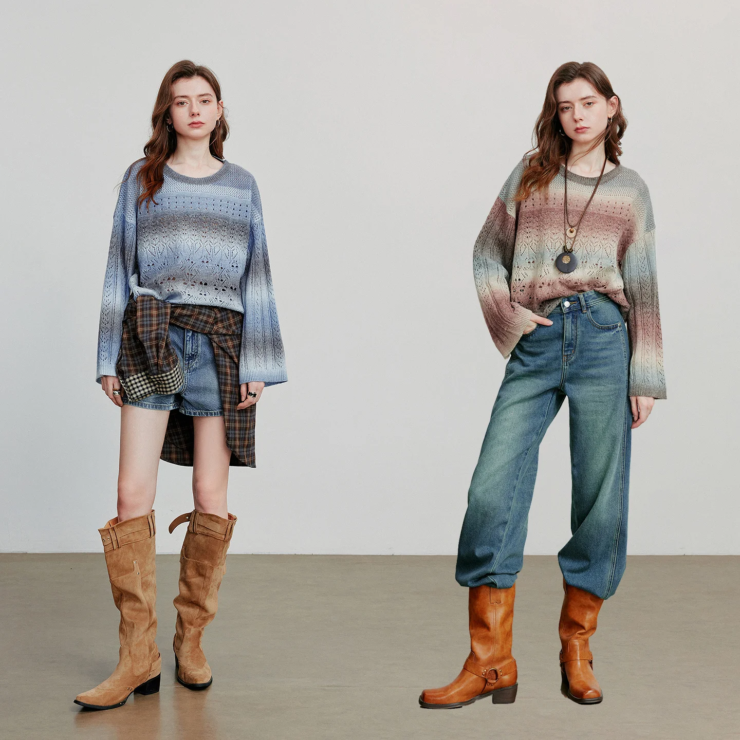 TOYOUTH Women Knitted Shirt 2025 Autumn New Round Neck Gradient Mohair Lightweight Woolen Pullover Tops - Image 5