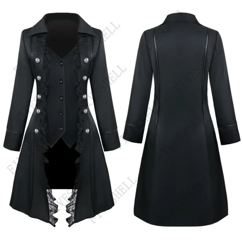 Halloween Cosplay Costumes Medieval Victorian Women Outwear Steampunk Gothic Tailcoat Button Retro Lace Long Pirate Jackets Coat - Image 5
