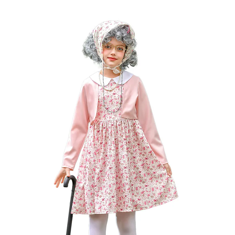 Carnival Children's Clothing Floral Skirt 100 Days Of School Grandma Suit Funny Dress Cos Old Woman Clothing - Image 3