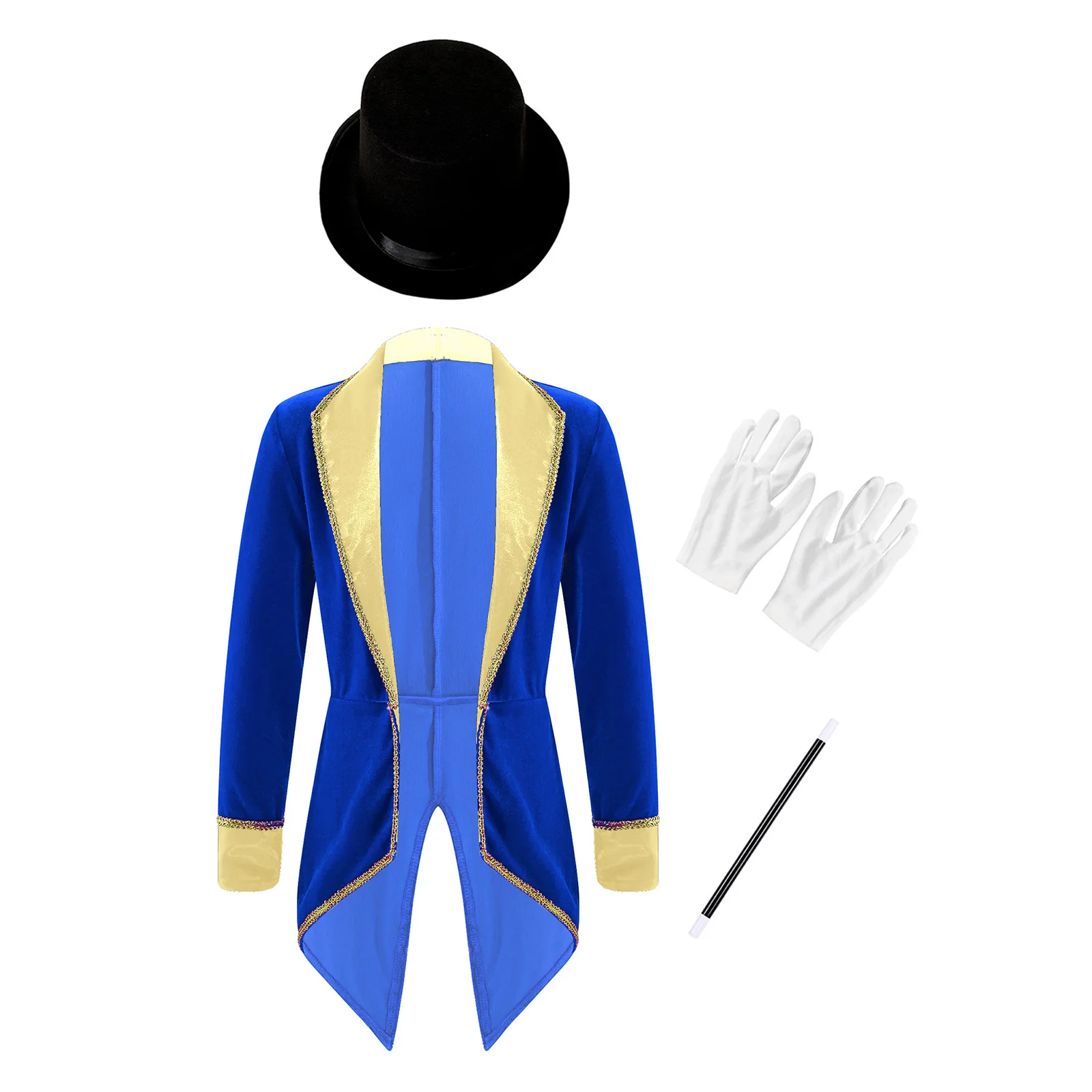Girls Boys Circus Ringmaster Magician Lion Tamer Cosplay Costume Set Long Sleeve Lapel Tailcoat with Hat Magic Wand Gloves - Image 4