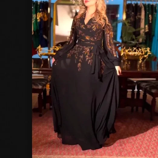 Fashionable V-neck Long Sleeve Waist-cinching Dress Spring Summer New Style Retro Design Cross-Border Elegant Midi Dress - Image 3