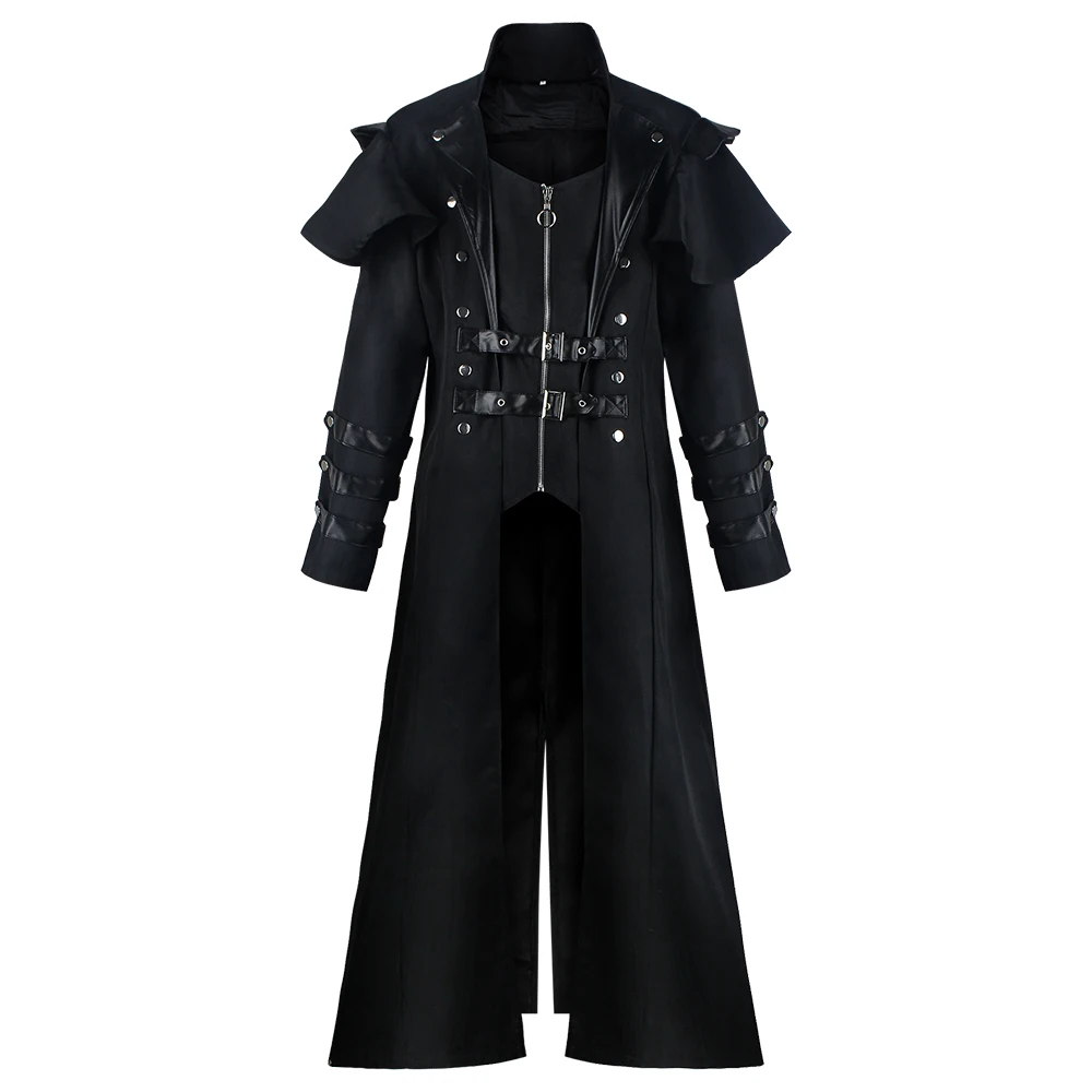 Alternative view of Vintage Medieval Long Trench Coat Gothic Double Breasted Jacket Men's Steampunk Overcoat Victorian Cosplay Tailcoat