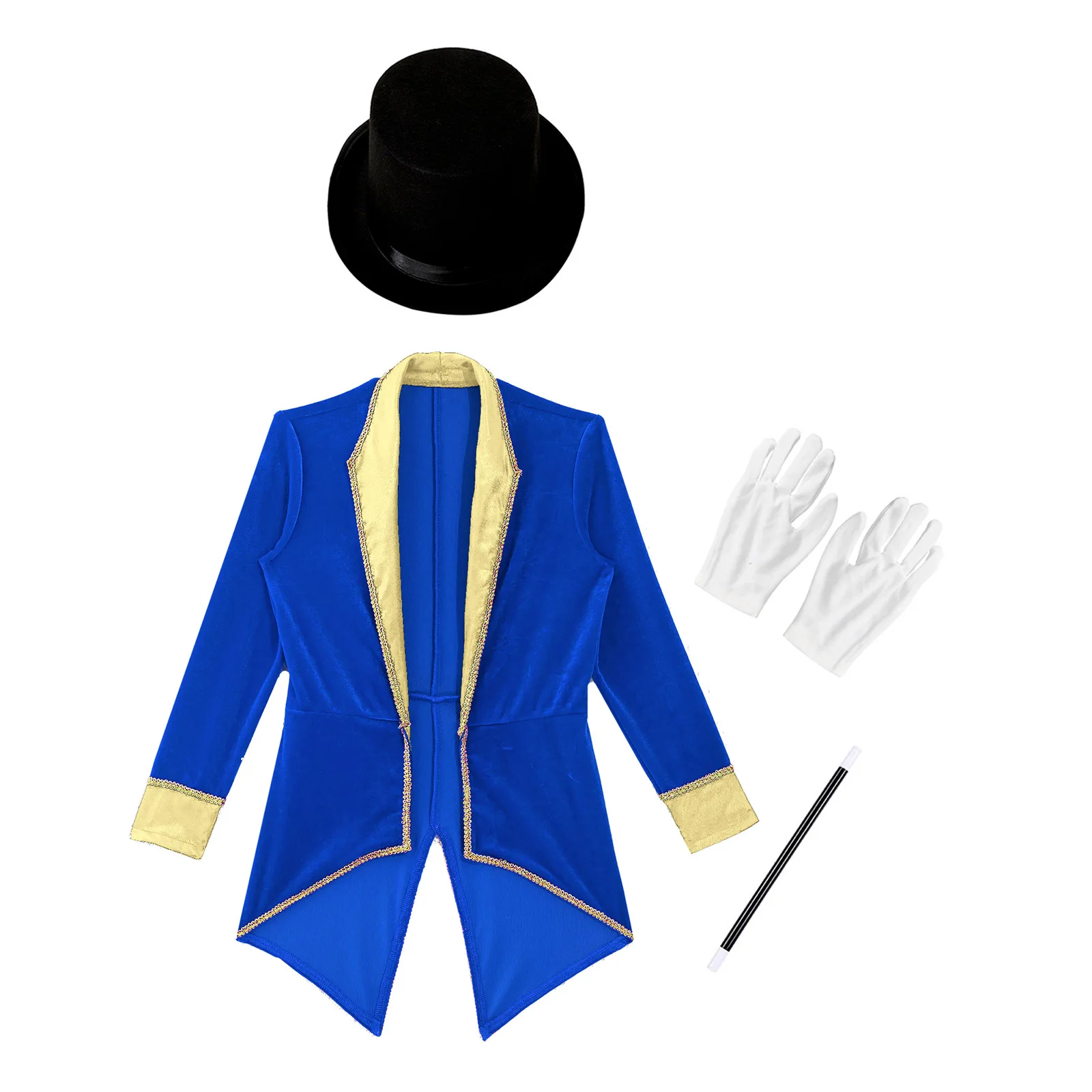 Girls Boys Circus Ringmaster Magician Lion Tamer Cosplay Costume Set Long Sleeve Lapel Tailcoat with Hat Magic Wand Gloves - Image 5