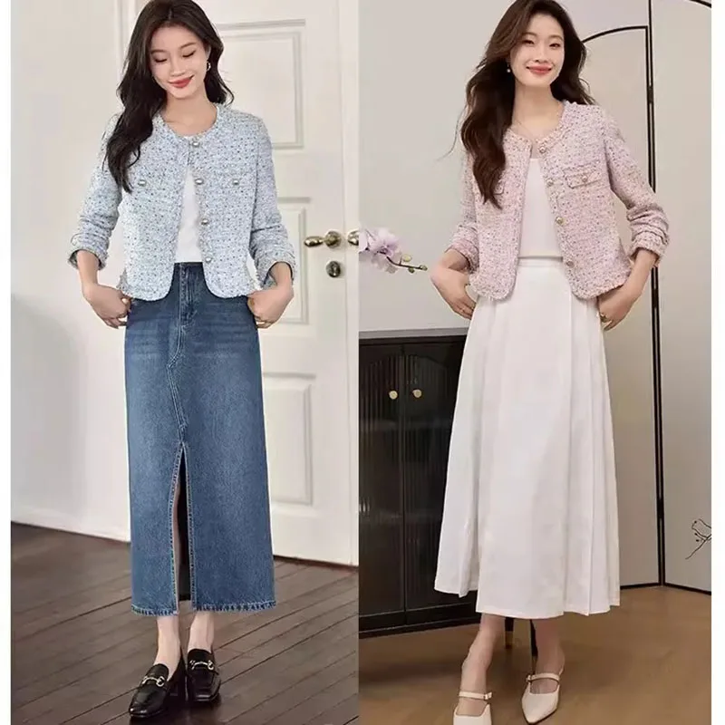 Ladies Short Jacket 2025 Spring Autumn High End Single-Breasted Lady Outerwear High-Grade Tweed Retro Style Women's Slim Coat - Image 3