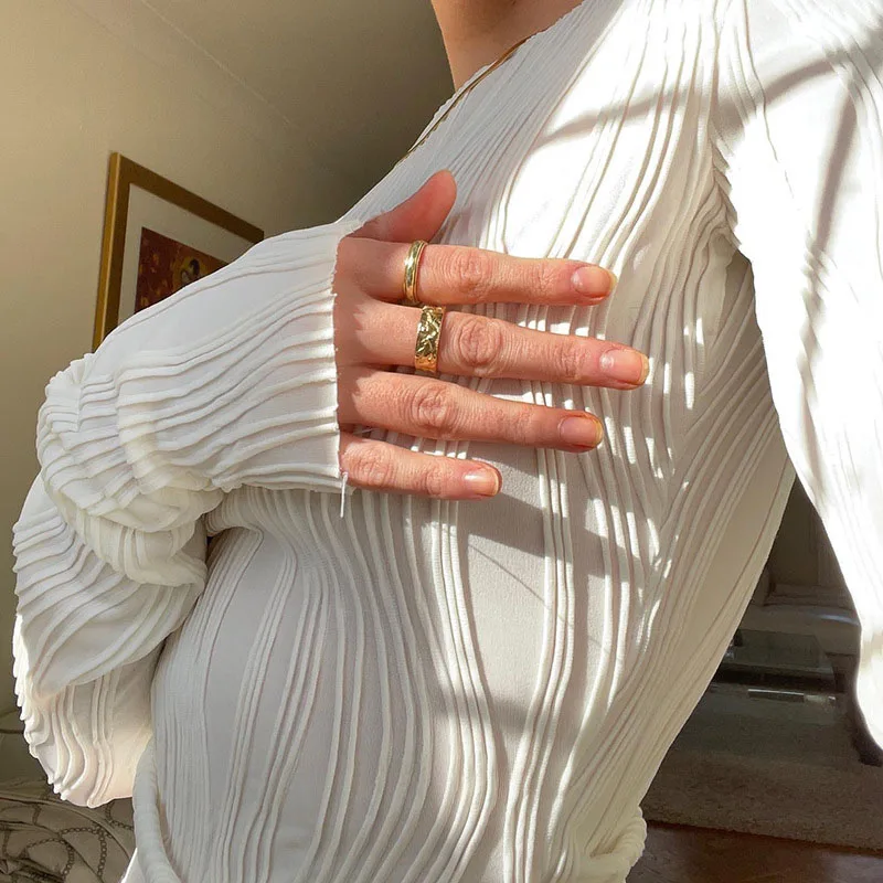 Alternative view of Woman Fashion Casual Ruched Long Sleeve T-shirt Blouses Female White Skinny Cropped Bottoming Shirt 2024 Autumn Y2K Top Clothes