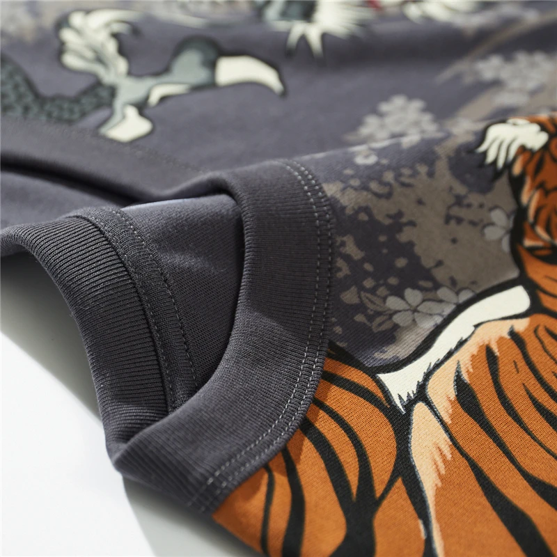 Japanese Style Tiger Dragon Print T Shirt Fashion Vintage Streetwear Hipster Tshirt Men Casual Short Sleeve T-Shirt Clothing - Image 3