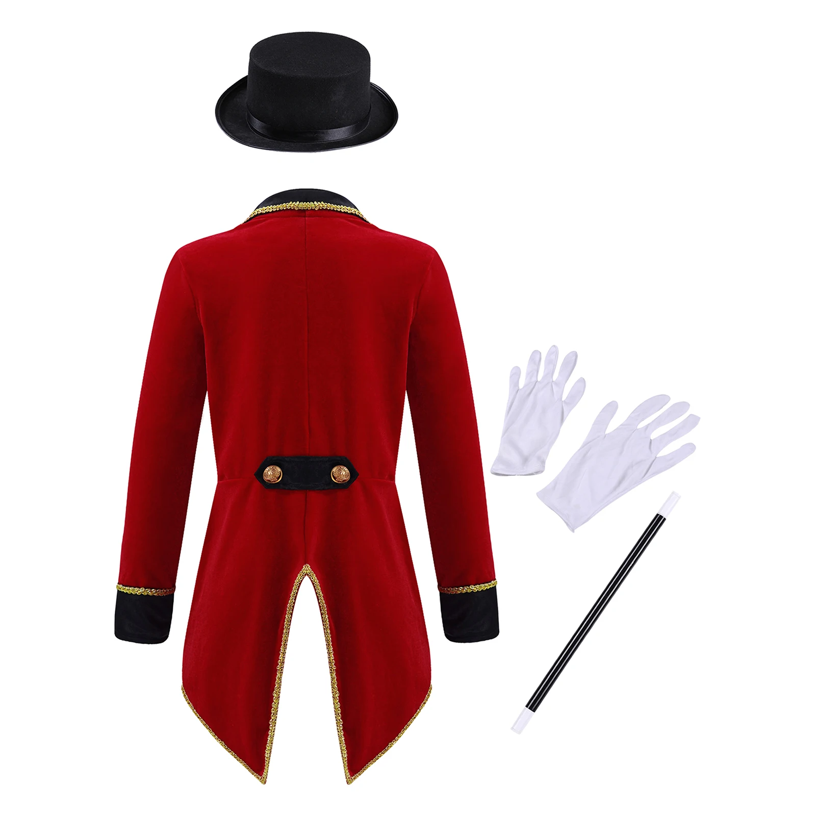 Alternative view of Girls Boys Circus Ringmaster Magician Lion Tamer Cosplay Costume Set Long Sleeve Lapel Tailcoat with Hat Magic Wand Gloves