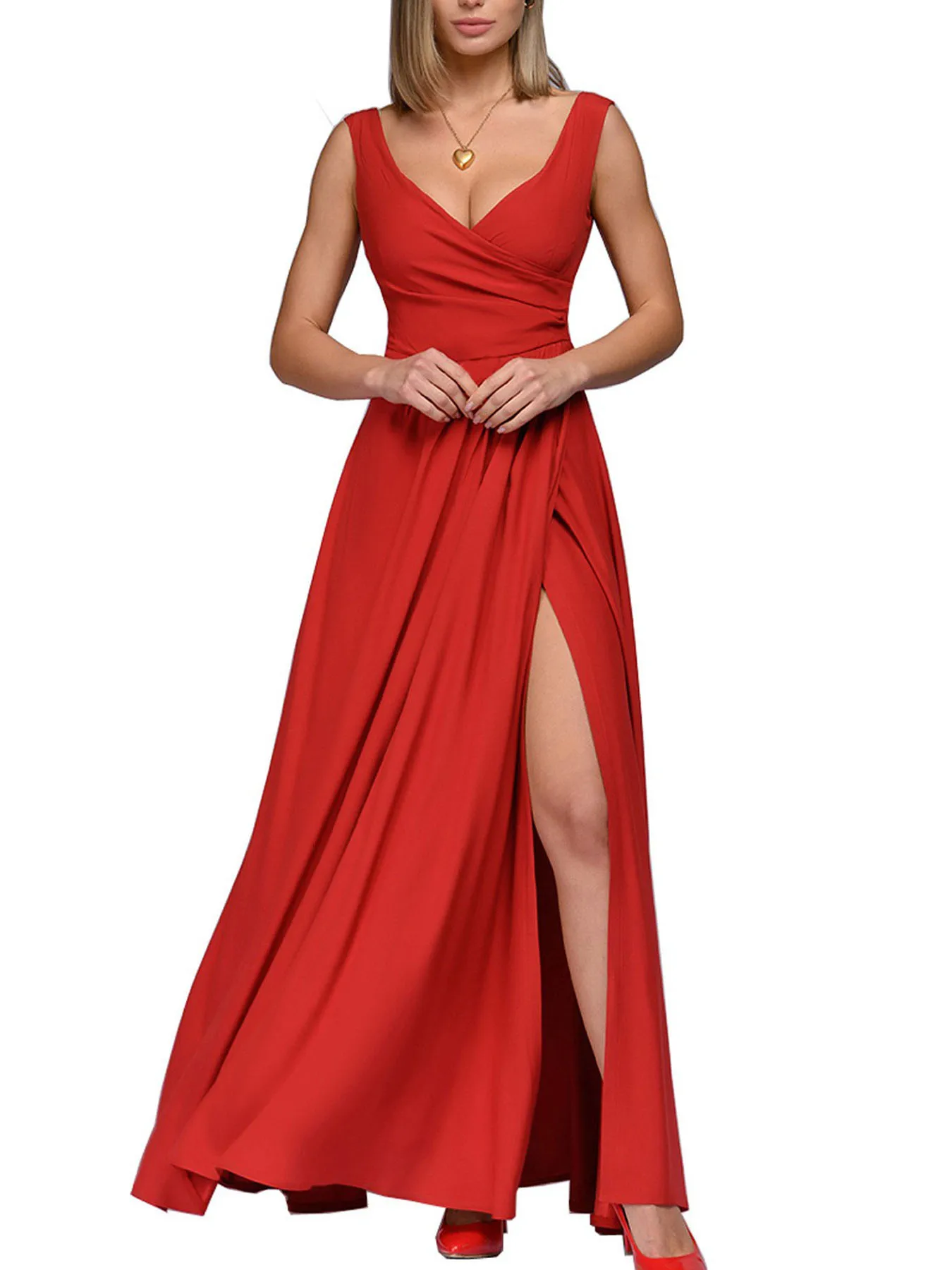 Alternative view of Women's 2025 Summer Solid Color Formal Dress - Sleeveless Evening Gown with Waist Accent, Elegant Floor Length Bridesmaid Dress