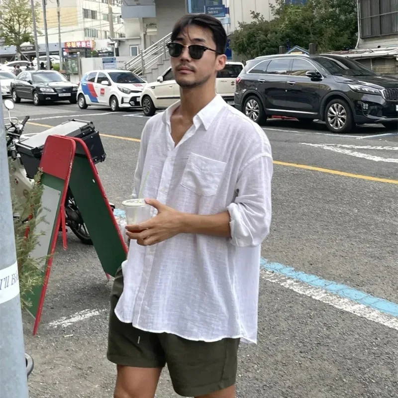 Alternative view of 2025 Unisex Oversized Linen Men's Shirt Coat Men's Long Sleeve Casual Loose Fit Fashion Korean Style Sun Protection Clothing