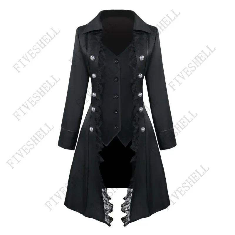 Alternative view of Halloween Cosplay Costumes Medieval Victorian Women Outwear Steampunk Gothic Tailcoat Button Retro Lace Long Pirate Jackets Coat