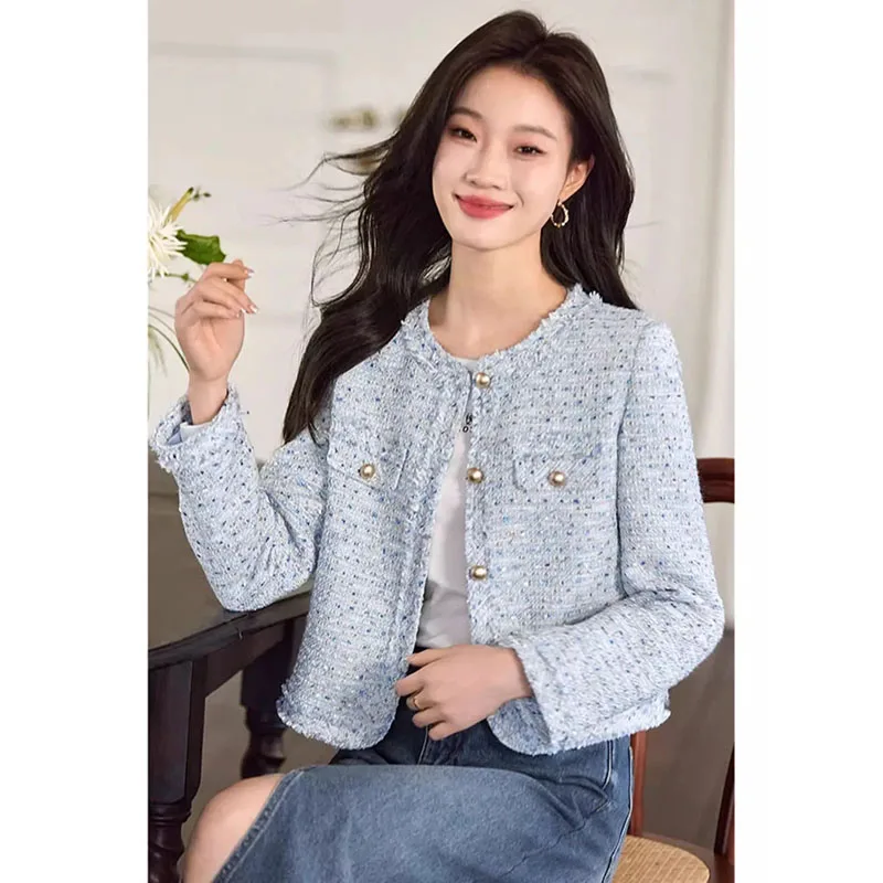 Alternative view of Ladies Short Jacket 2025 Spring Autumn High End Single-Breasted Lady Outerwear High-Grade Tweed Retro Style Women's Slim Coat