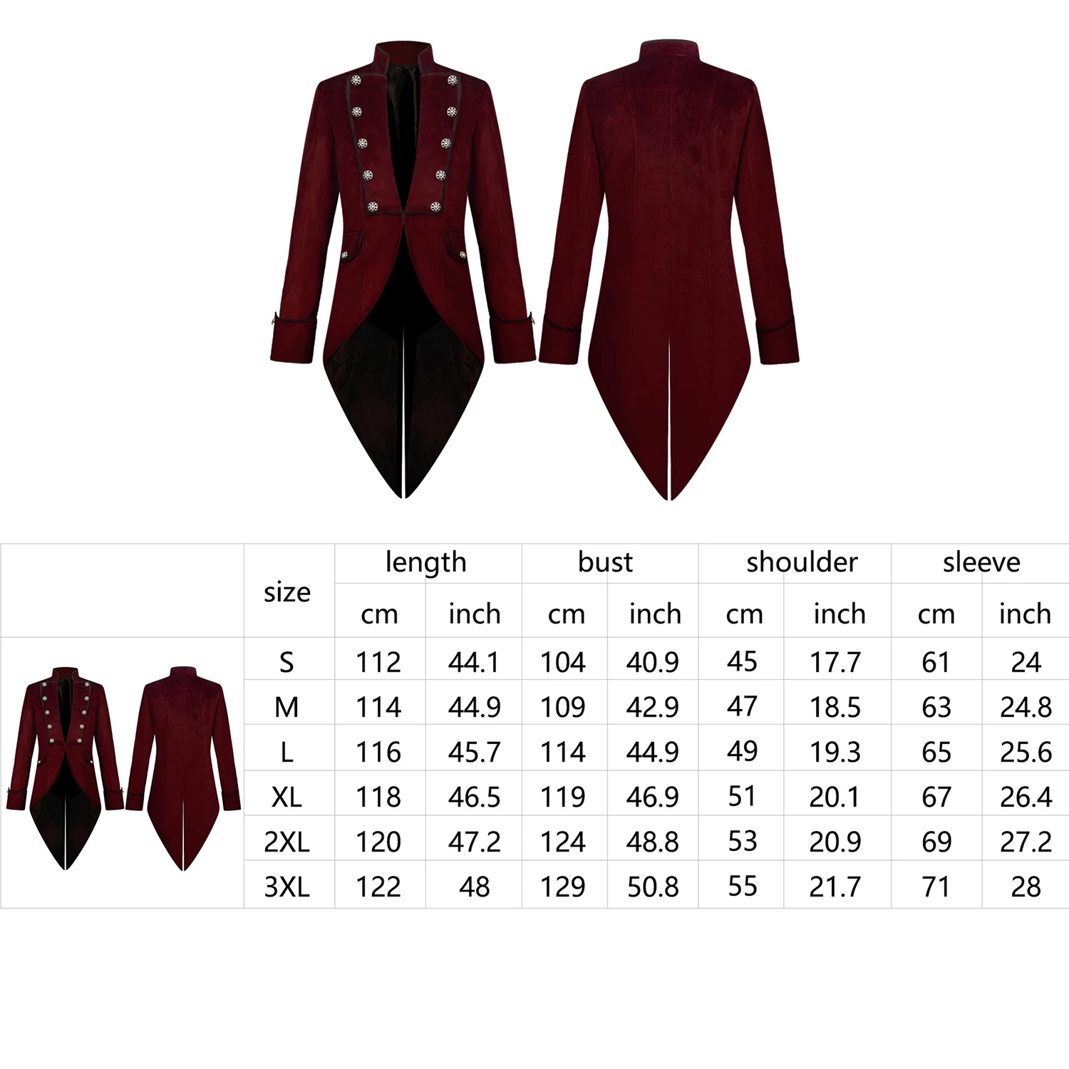 Alternative view of Men's Steampunk Vintage Tailcoat Jacket Gothic Victorian Frock Coat Uniform Halloween Costume
