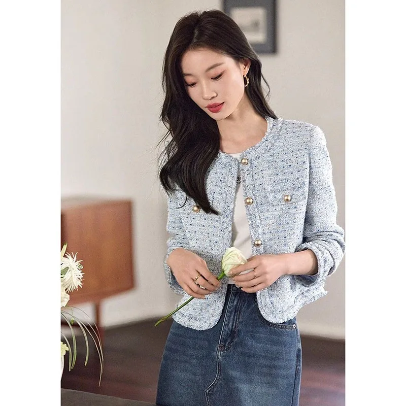 Ladies Short Jacket 2025 Spring Autumn High End Single-Breasted Lady Outerwear High-Grade Tweed Retro Style Women's Slim Coat - Image 5